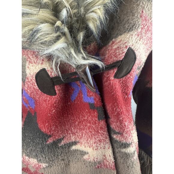 Tasha Polizzi Aztec Southwestern Blanket Coat Faux Fur Hooded Large *NO BELT* - Picture 12 of 16